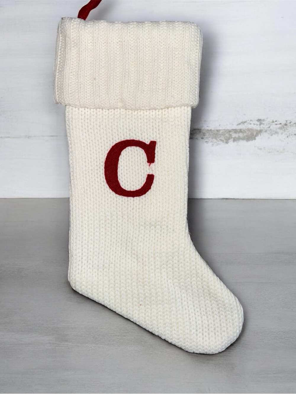 NEW Wondershop Target Knit Monogram “C” White & Red Christmas Stocking 20”